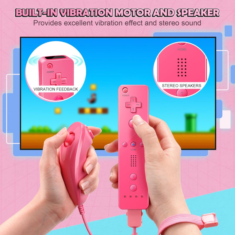 PGYFDAL Wii Controller 2 Pack, Wii Remote Controller and Nunchuck Joystick with Silicone Case and Wrist Strap for Holiday (Black and Pink) - Image 5